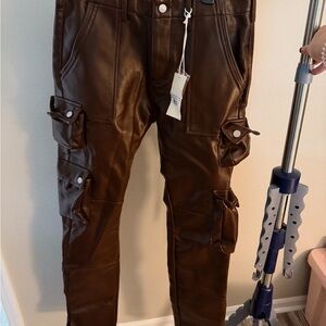MNML Chocolate Brown Faux Leather Pants